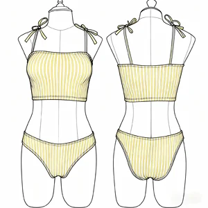 OEM Custom Women's Two Piece Bikini Sets Crop Top with Tie Shoulder Spaghetti Straps Vertical Stripe Pattern Fashion Beachwear
