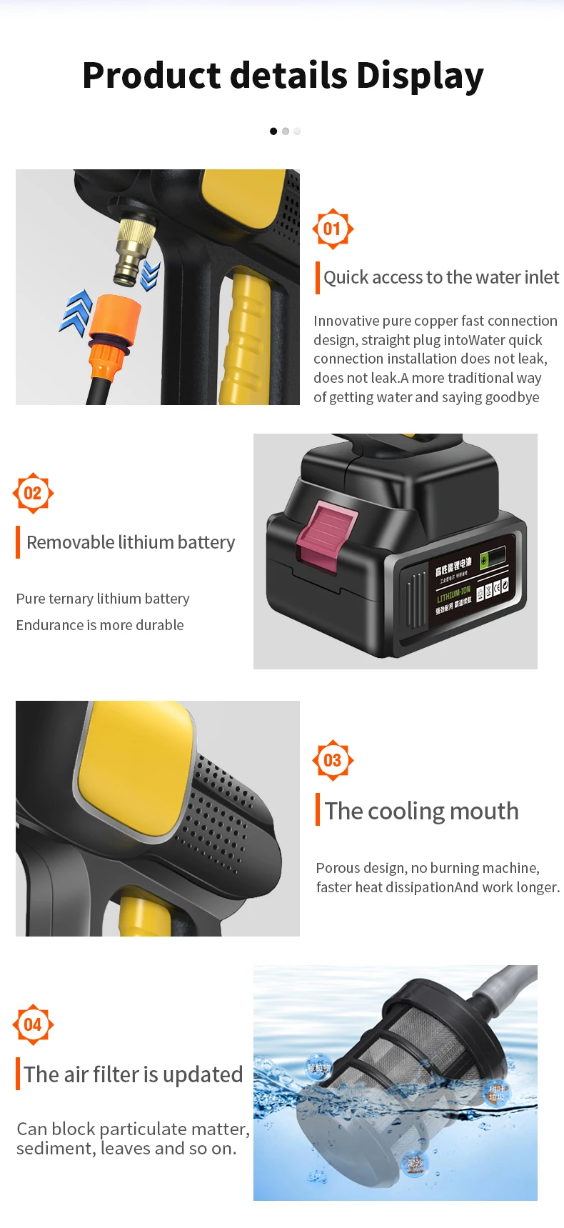 Wireless Car Wash Water Gun Portable Cordless High Pressure Car Washer Gun With Lithium Battery