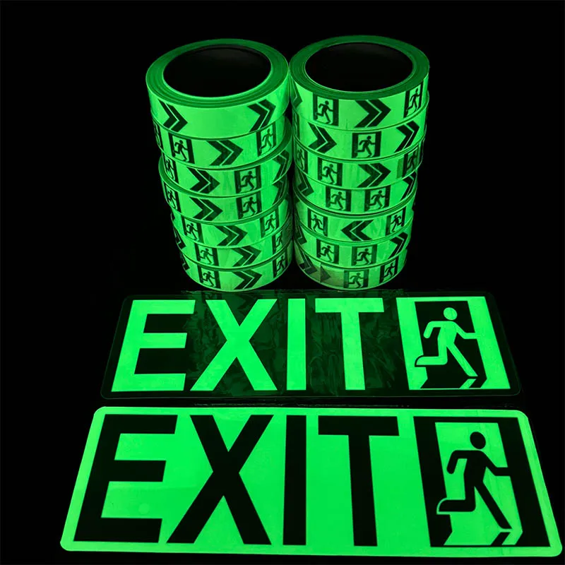 Custom Photoluminescent Film Eco Solvent Printing Self Adhesive Luminous Tape Aluminium Exit Stickers Glow in The Dark supplier