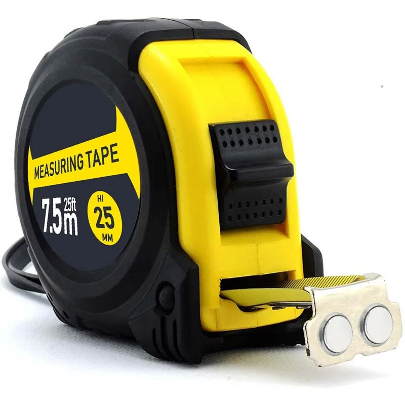 25 Ft Decimal Retractable Dual Side Ruler Engineers Electricians Magnetic Tip Rubber Casing Tool Measuring Tape Measure