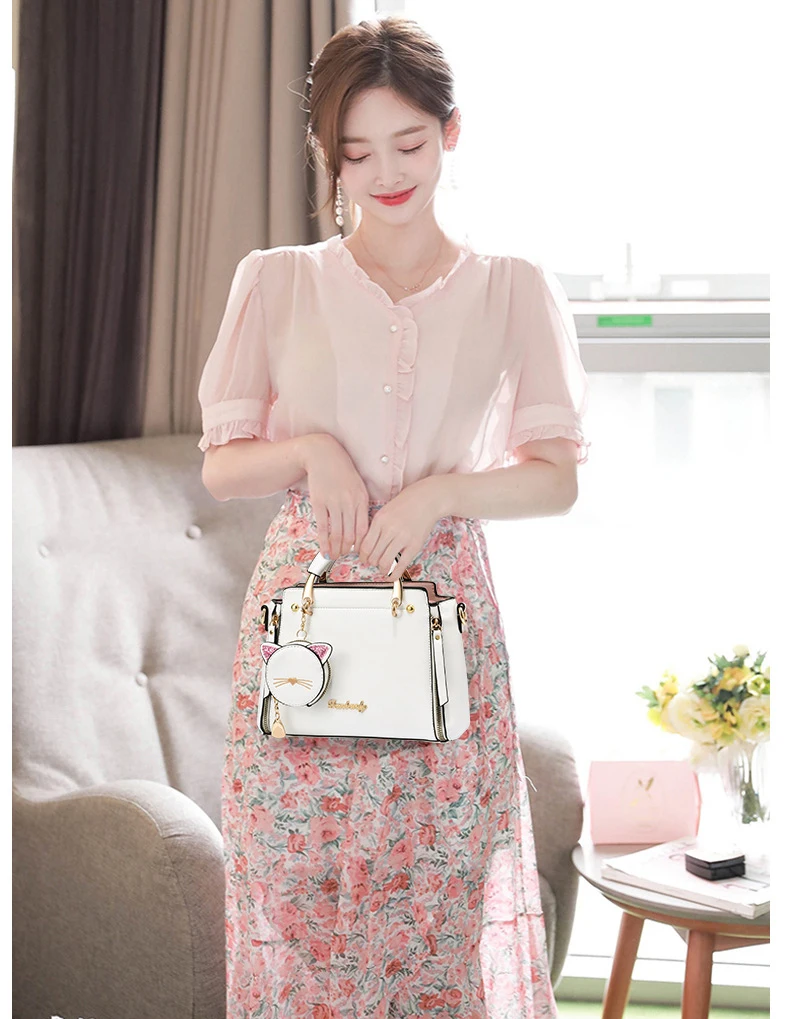 KBW258 Female Solid Color Single Shoulder Crossbody Women Bag Cat Pattern Tide Fashion PU Leather Women Tote Bag Ladies Handbag