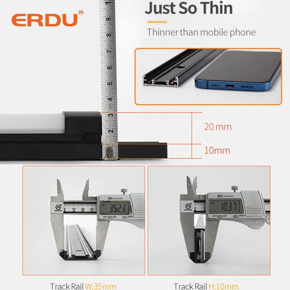 ERDU 35mm Slim Black Magnet Track Lamp 48v Mini Ceiling Surface Mounted Led Magnetic Light