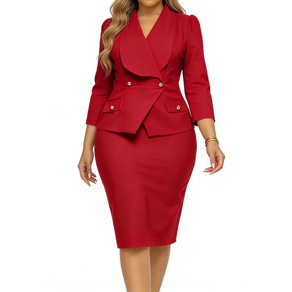 Women's Blazer-Style Bodycon Midi Dress - 3/4 Sleeve Peplum Formal Dress  African Womens Dresses Sehe Fashion