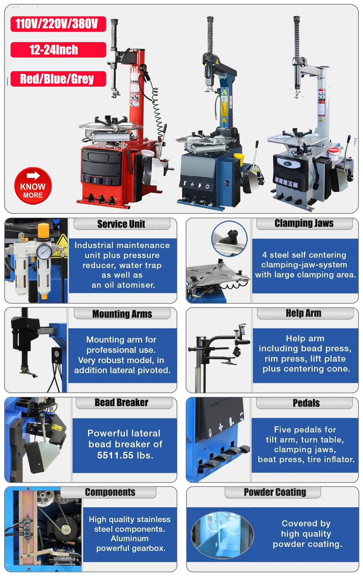 Fostar Customized Direct Sale Advanced No Plate 24 Inch Height Adjustable Tyre Changer South Africa