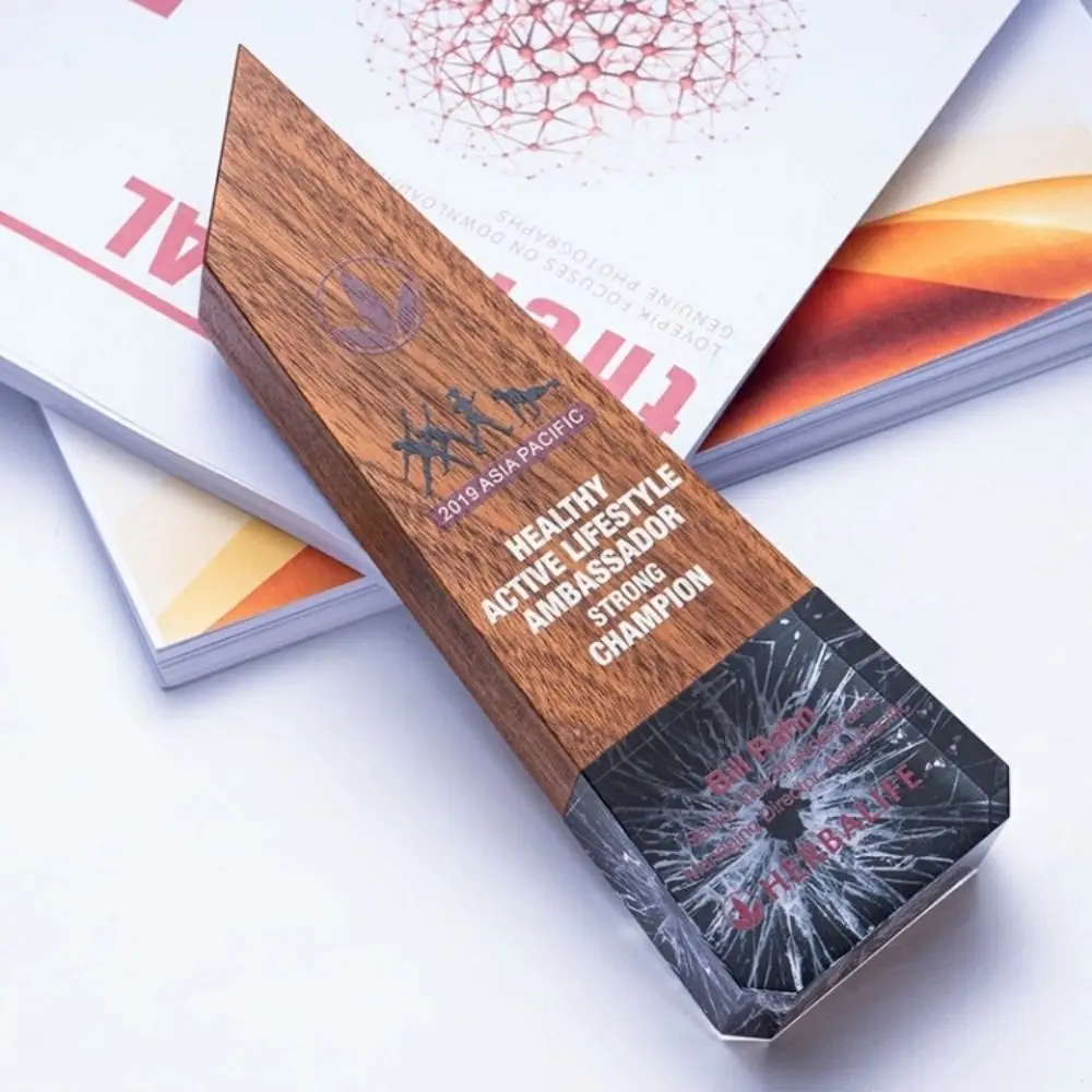 ADL New Medal and Trophy Designs Wooden Trophy with Black Stone Base with Customized Words and Logo Souvenir Gifts