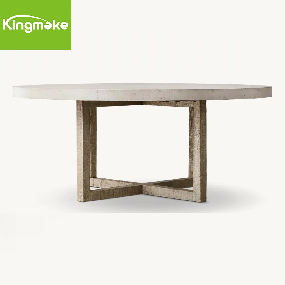 Modern American Style Dining Room Wooden Rectangular Cement Dining
