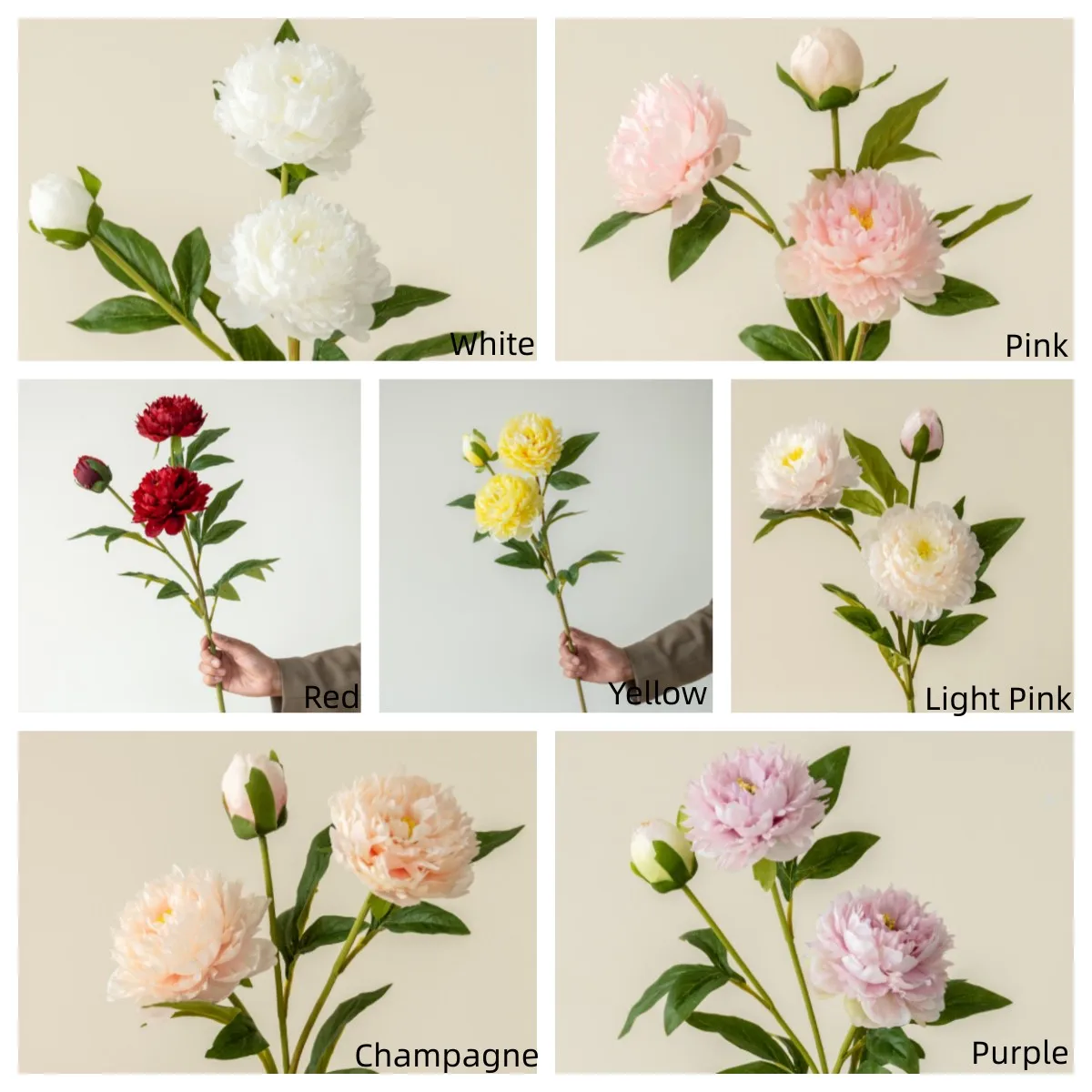 Wholesale High Quality 3 Heads Artificial Silk Peony Flowers For