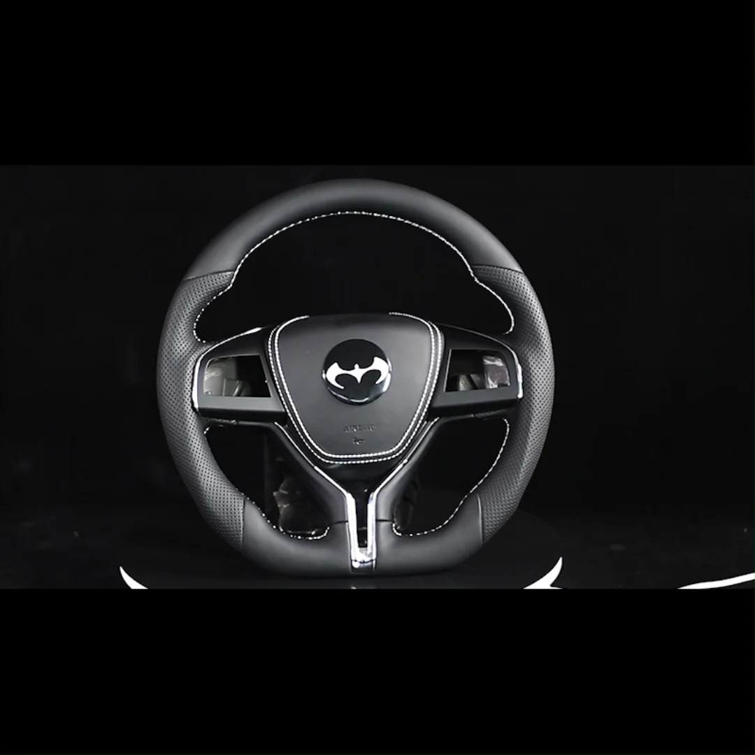 thumbnail image 2 of 38cm Black Genuine Leather Pinhole Steering Wheel Cover For Maserati Ghibli - Non-Slip 2 of 6