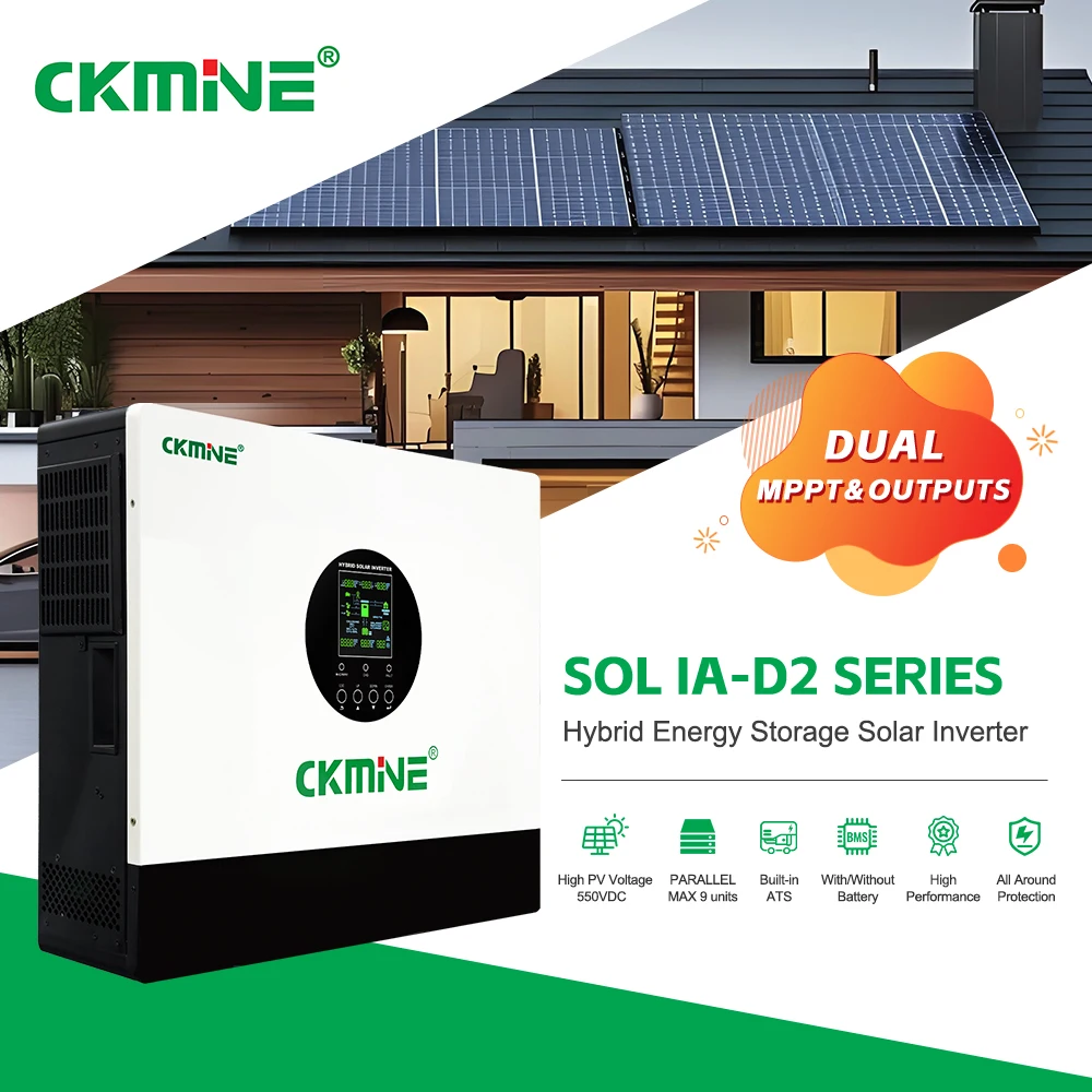 Bộ biến tần lai năng lượng mặt trời CKMINE, hai đầu ra MPPT, công suất 12 kW, điện áp một chiều 48 V, pha đơn, điện áp xoay chiều 230 V / 220 V, dùng cho hệ thống điện nối lưới và ngoài lưới (hybrid)