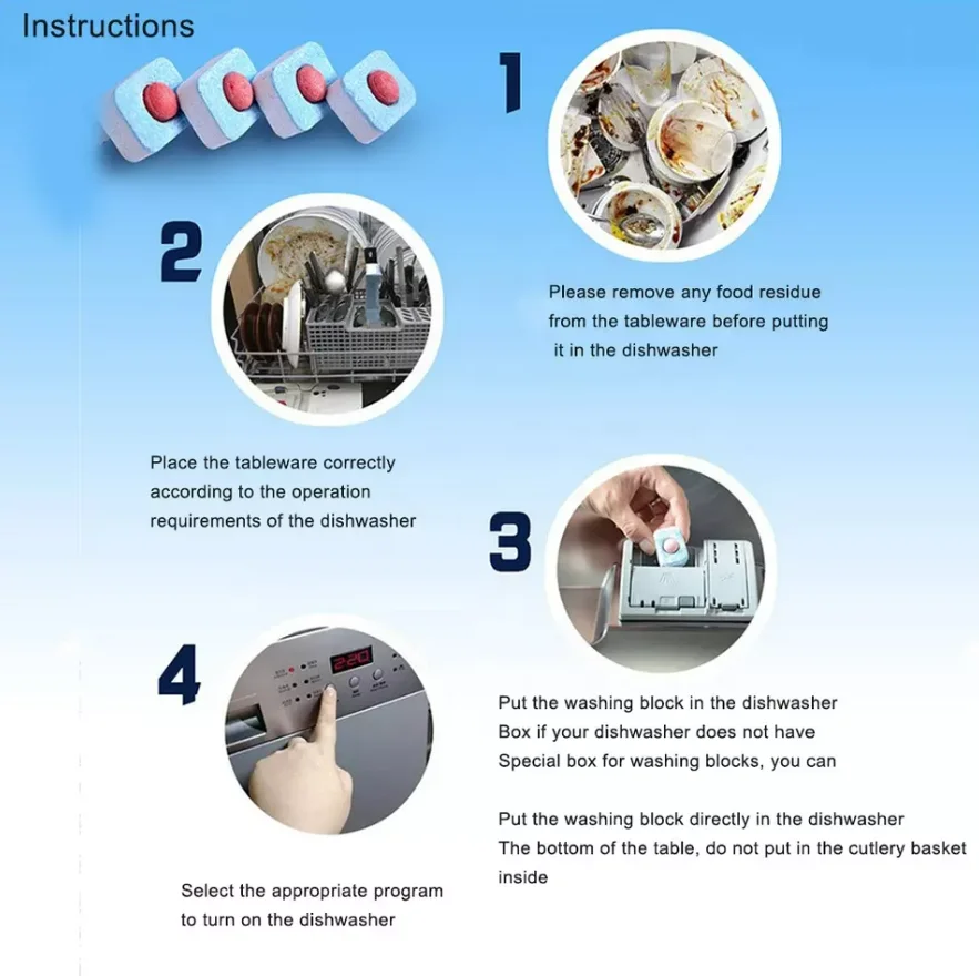 Ecofriendly Biodegradable Phosphorus Free Cleaning Washing Machine Dishwasher Tablets 12/30/60