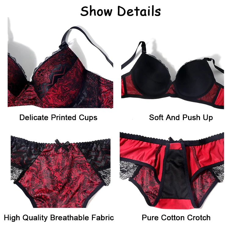 Plus Size Bra Brief Sets Woman Plus Size D Cup Underwear Thong Set Big