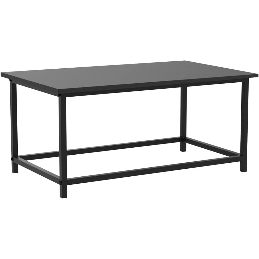 product black wooden top metal frame coffee table simple modern rectangular open space minimalist living room home office industrial-3