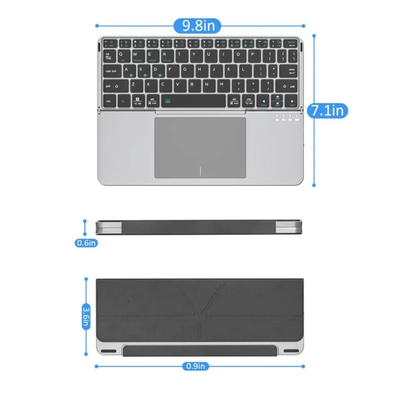 2-in-1 Foldable Touch Wireless BT Keyboard Portable with Magnetic Keyboard Stand for Mobile Phones Laptops Tablets
