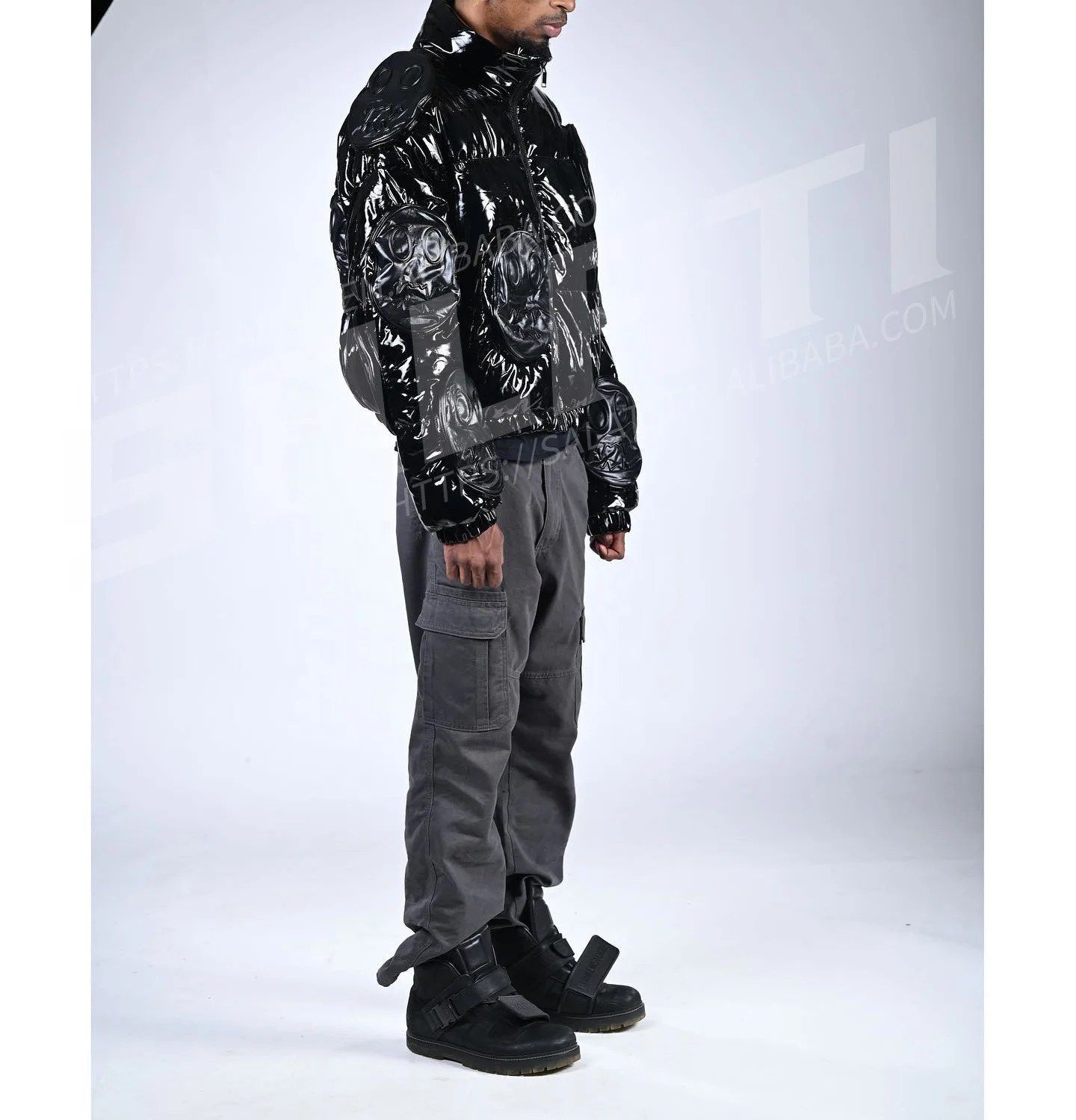 Custom OEM Service Winter Jackets Men Windproof Oversized Padded Zip up Bubble Shiny Puffer Jacket gallery 2