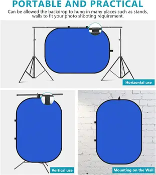 Neewer 5x7ft/1.5x2m Chromakey Foldable Backdrop with Stand 8.5ft/2.6m, 2-in-1 Reversible Green Blue Green Background Panel for product image