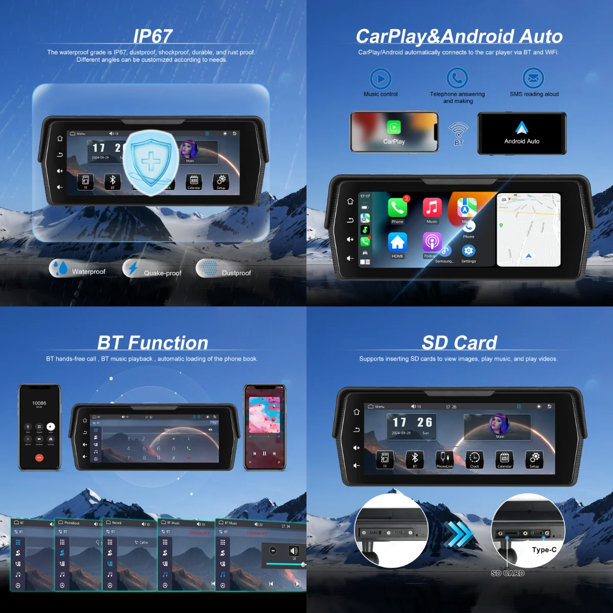 android auto dual bt ip67 waterproof dvr customization a3956-3