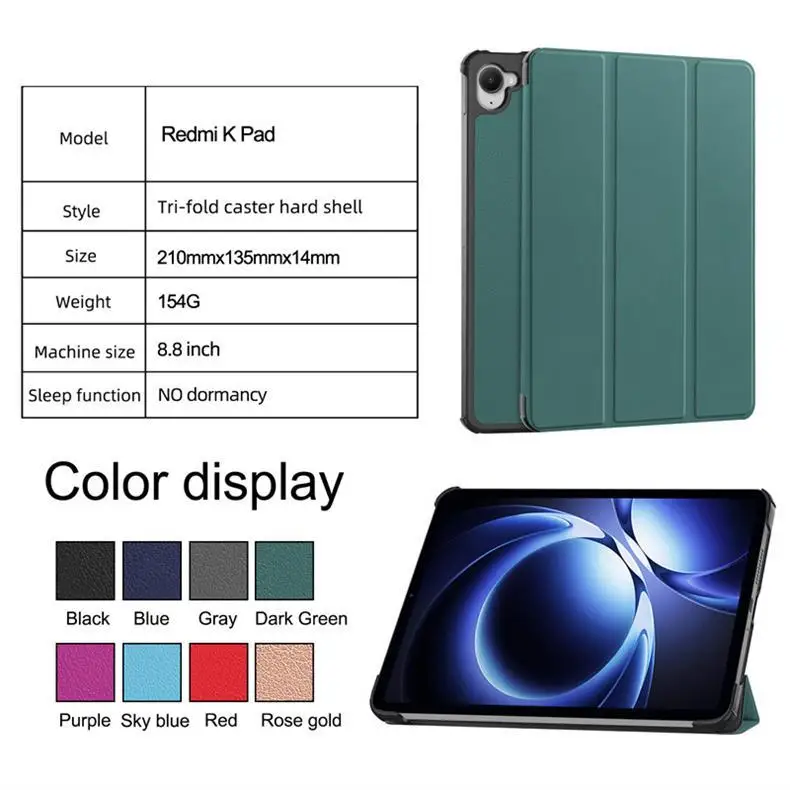 product wholesale customization tri fold kast a ply pu pc leather holder shockproof 88inch tablet case for xiaomi redmi k pad laudtec-1