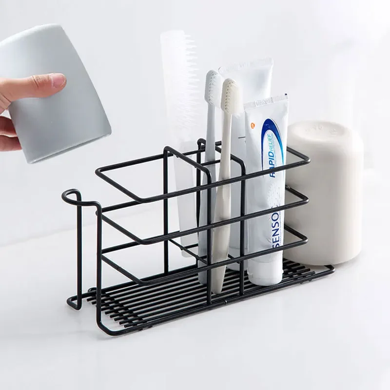 Wall-mounted Toothbrush Holder Hole-free Toilet Brushing Cup Storage Gargle Cup Wall-mounted Tooth Cup Holder Iron Art