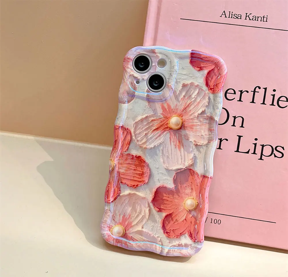 Oil Painting Flower Phone Case For Iphone X 7 8 10 11 12 13 14 15 Max Pro Plus Pink Pearl Sjk187 Laudtec details