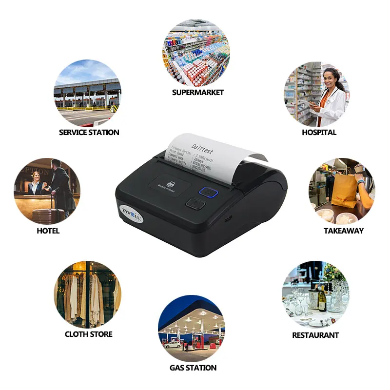 Zywell Portable Mini Inkless 80mm Thermal Receipt Printer
