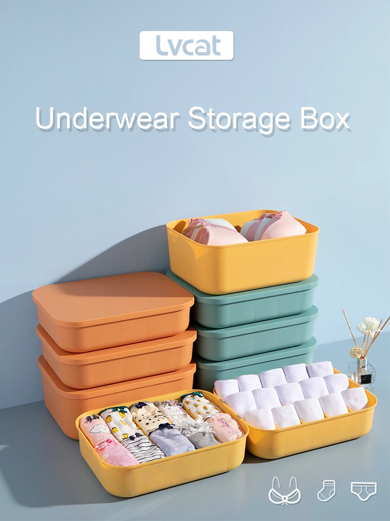 Hot Selling Custom Logo OEM Stackable Home Cube  Plastic Socks Storage Box For Underwear With Lid