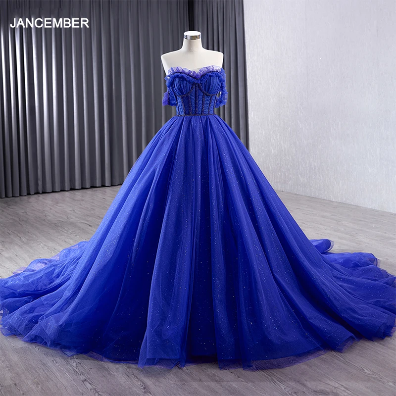 Royal Blue Off-the-Shoulder Evening Dress - Corset Tiered Tulle Gown for Women | Formal Party Wear Rsm231031 Royal Blue Off-the-Shoulder Evening Dress - Corset Tiered Tulle Gown for Women | Formal Party Wear Rsm231031
