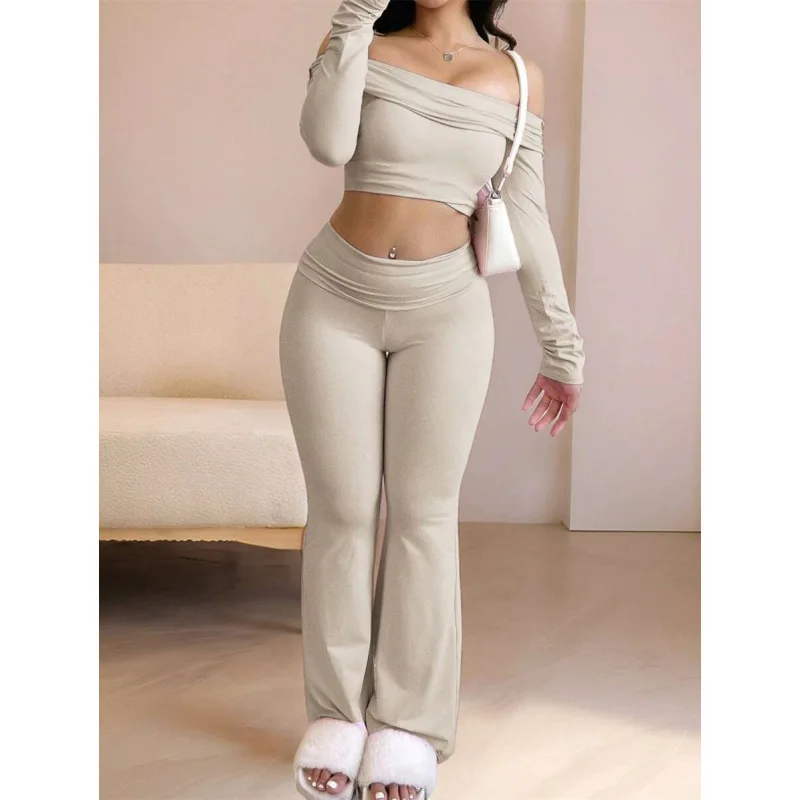 MCDUII Solid color fleece-lined off-shoulder long-sleeved mid-length top Yoga Set Woman preview