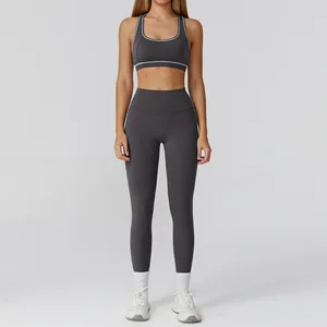 Contrast Color Yoga Suit with Zipper; Close-fitting Yoga Fitness Suit; Casual Running Sport Two-piece Suit.