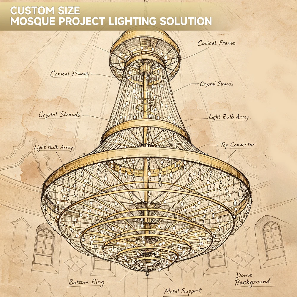 cpl-008 Bespoke Grand Crystal Mosque Chandelier – Oversized Islamic LED Lighting for Masjid Prayer Hall