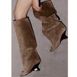 BUSY GIRL MY9502 Fish Mouth Special Heel Knee High Women Boots Open Toe Brown Women's Fashionable All-match Sandals Long Boots