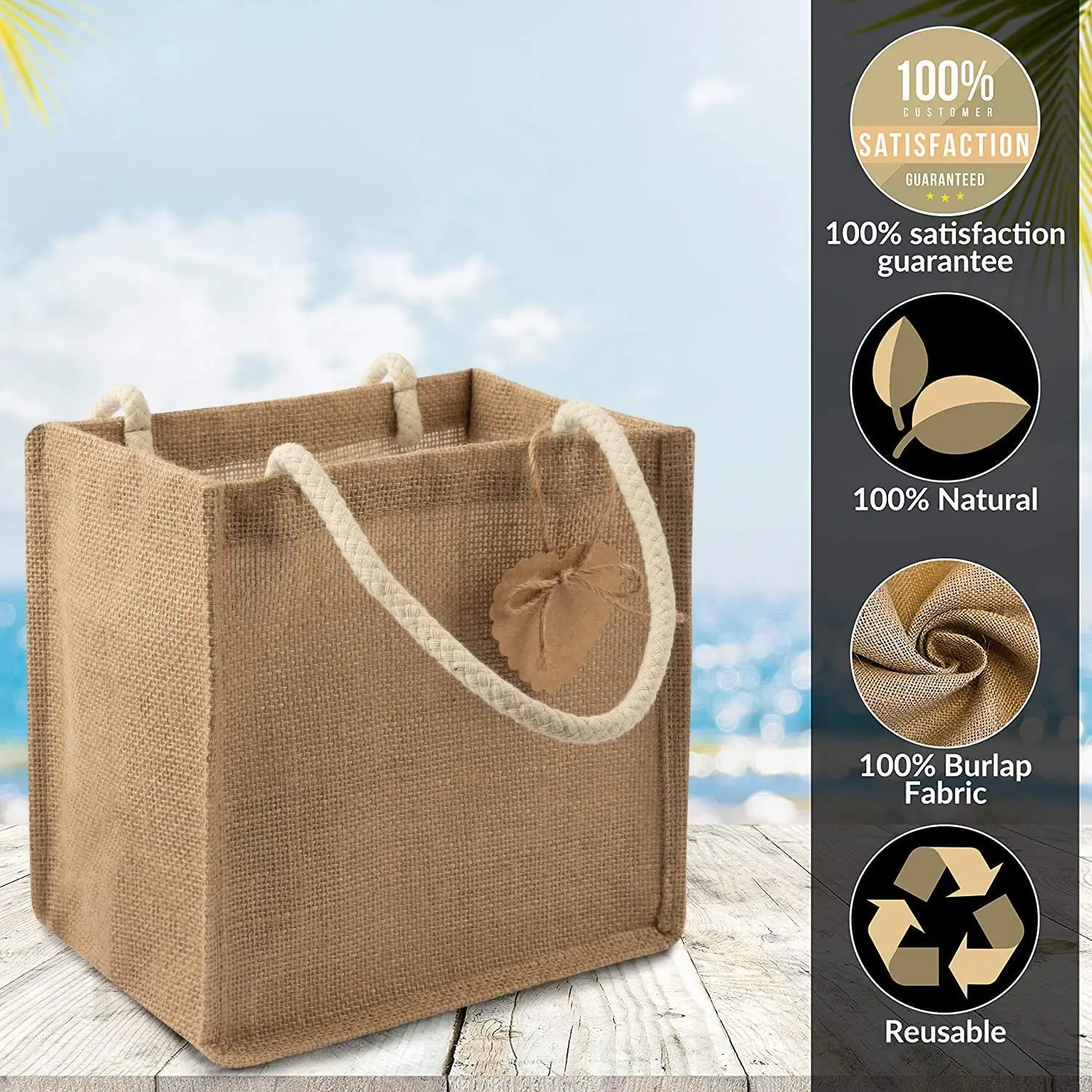 Customized Environment Friendly Jute Linen Handbag Beach Bag Shopping