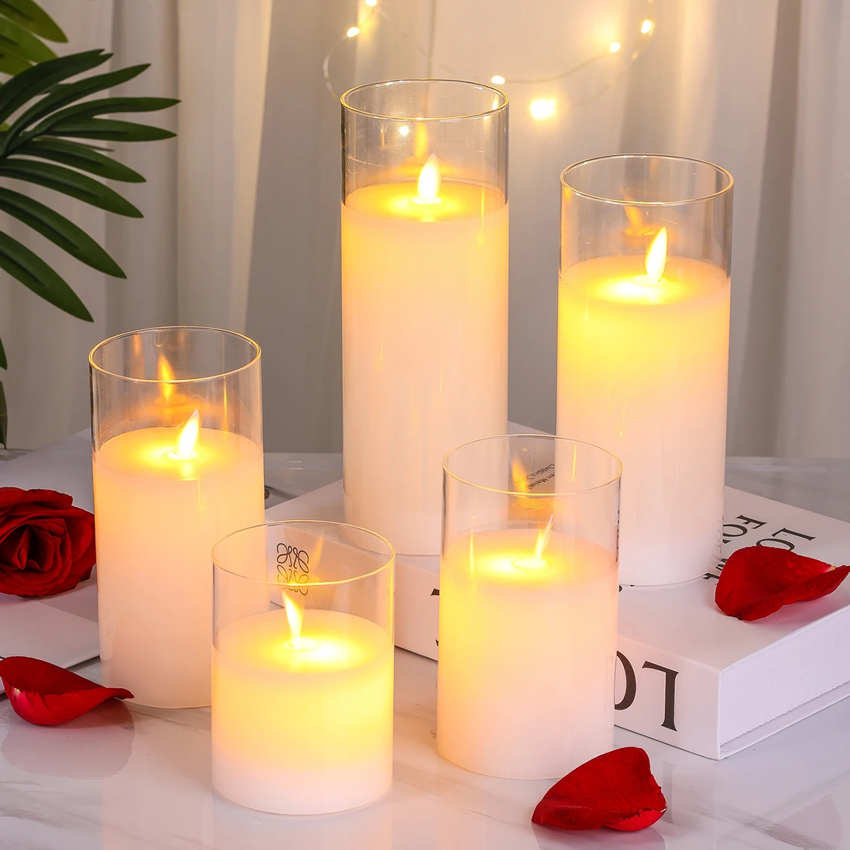 Transparent glass paraffin LED flameless candles holiday party decor Christmas home decor Valentine's Day romantic atmosphere