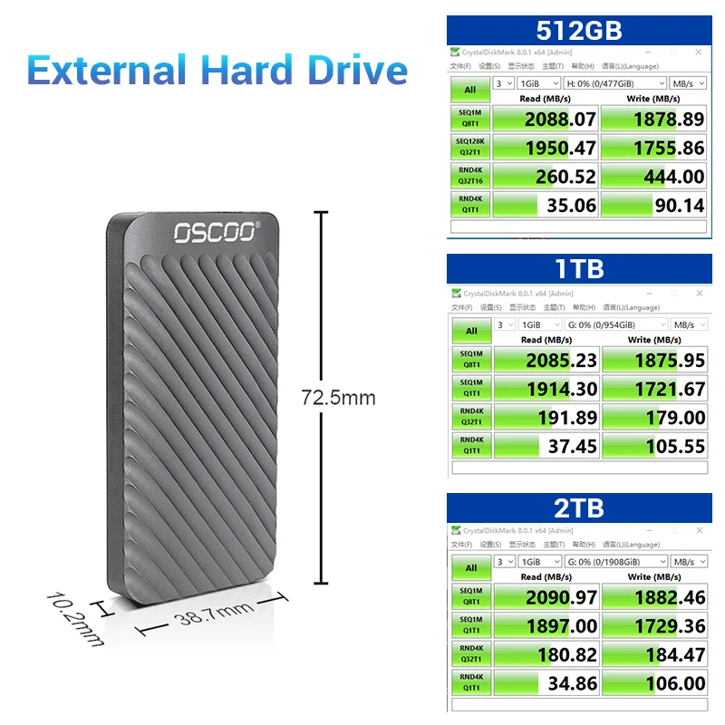 For OSCOO Latest Portable SSD 1TB External Hard Drive 2TB Hard Disk Memory 1TB 256GB Portable SSD 4TB All Laptop PSSD