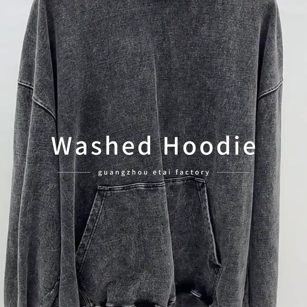 High Quality French Terry Acid Wash Hoodie Vintage Essentials Washed