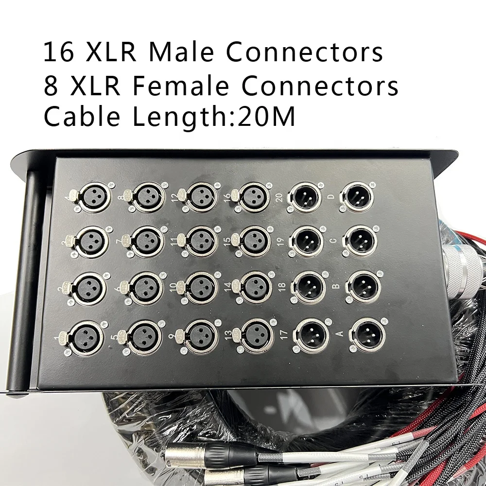 High Quality Profesional Multicore 24 Channel 3 Pin Male to Female Xlr Y Splitter Microphone Audio Snake Cable With Stage Box