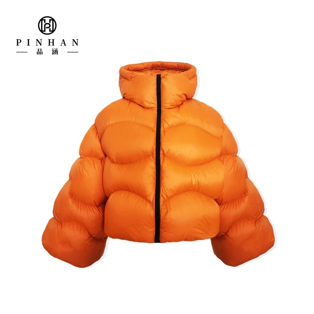 Hot Sale Shiny Thick Warm Winter Cropped Down Jacket Plus Size Orange Custom OEM ODM Classic Zipper Up Men's Puffer Jacket Coat