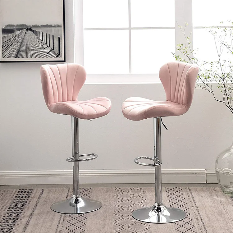 Romantic Design Height Adjustable Swivel Adjustable Modern Pink Bar Stools Velvet Bar Chair
