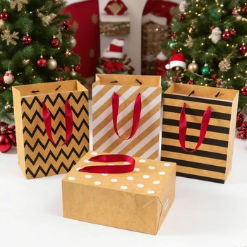 Creative Christmas Gift Bag Kraft Paper Gift Bag Printing Portable Personalized Eco-friendly Paper Party Gift Bag Customization