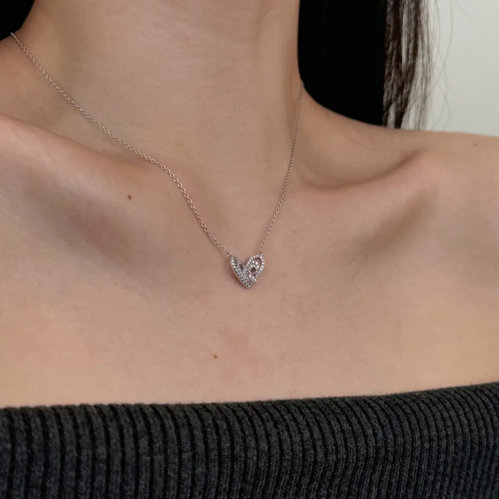 KAKODIY New Designer Boutique Fashion Jewelry 925 Sterling Silver Matte Chain Pink 5A Zirconia Love Pendant Necklace detail 2
