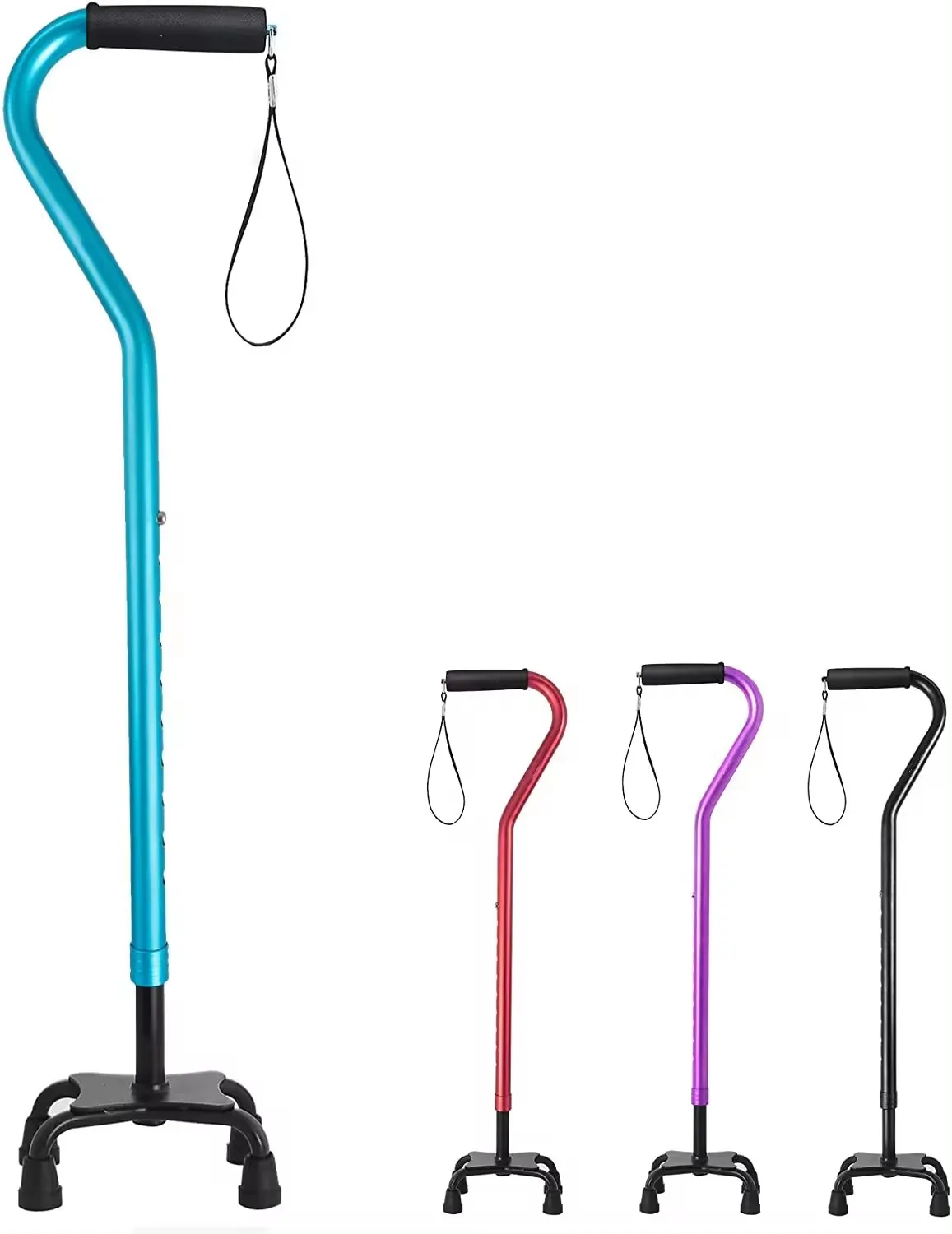Quad Walking Cane Foldable Adjustable Portable Stick Lightweight & Sturdy with 4-Pronged Base for Extra Stability Balance