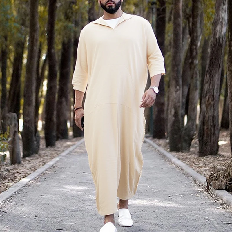 Men's Casual Hoodie Embroidery Regular Sleeve Saudi Arabian Thobe Islami Jumpsuits Playsuits