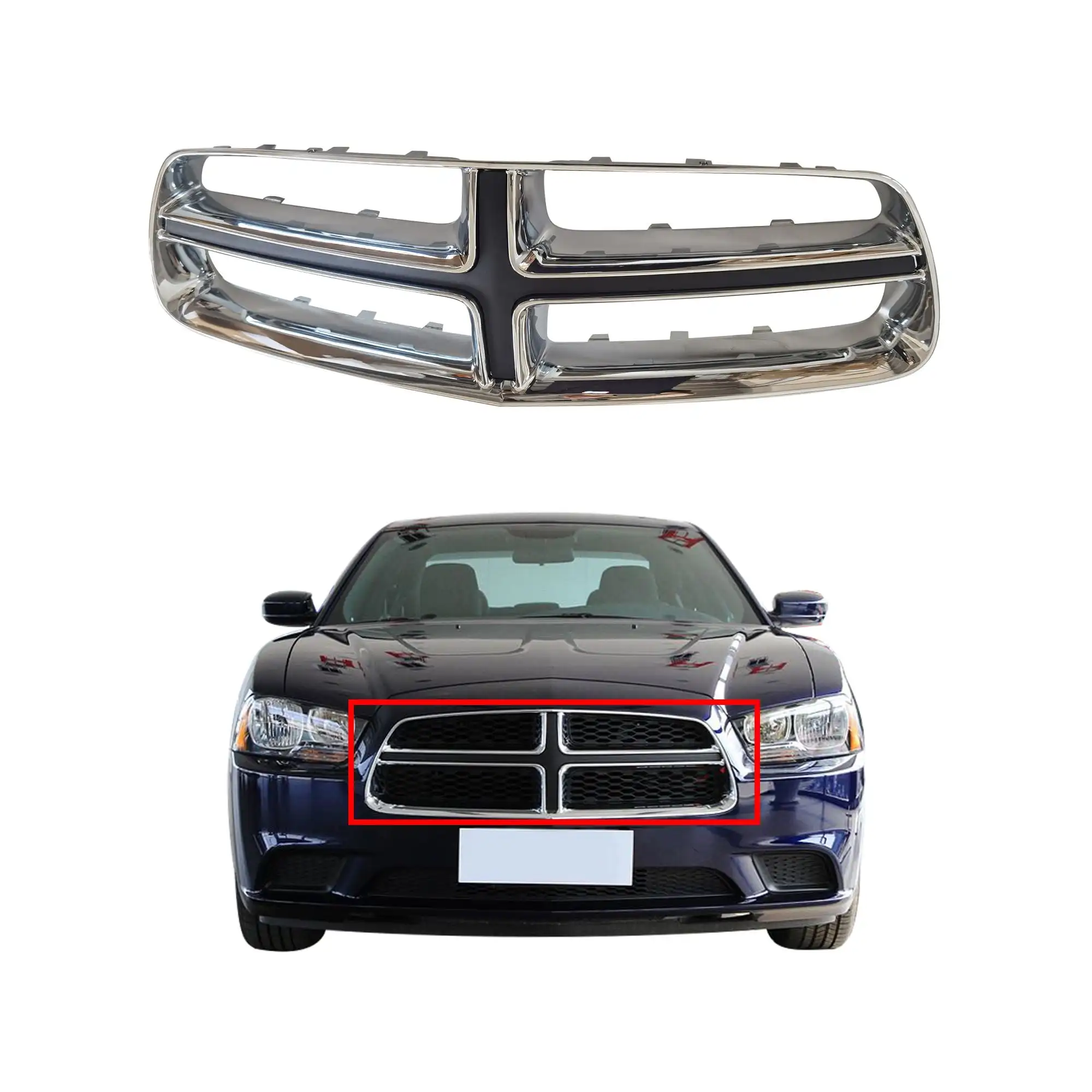 For 2011-2014 Dodge Charger Car Front Radiator Bumper Chrome Black Grille OE 68092602AA