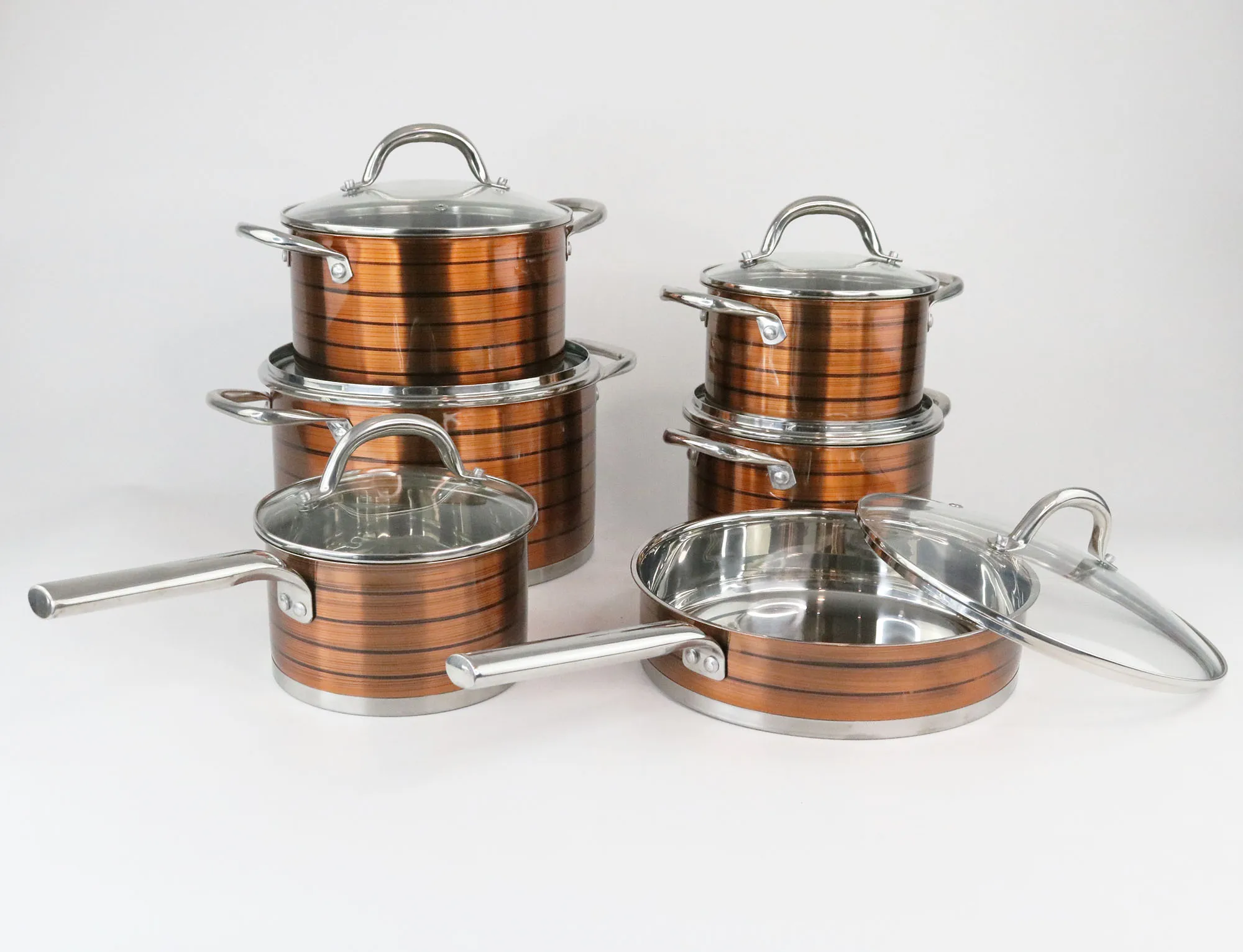 12 Pcs C Shape clear Glass Lid Kitchen Accessories Cookware Sets Stainless Steel Kitchen Ware Casserole Cooking Pot