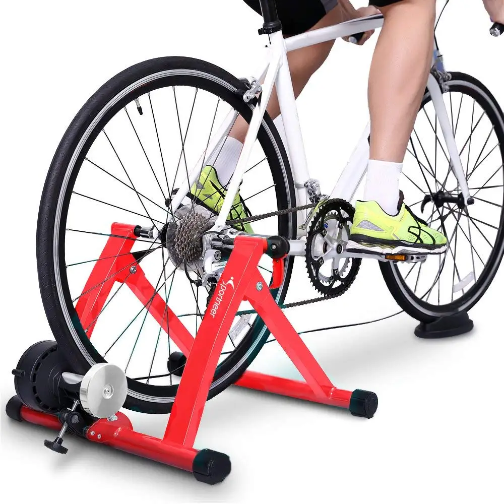 Sportneer Bike Trainer Steel Bicycle Indoor Exercise Trainer Stand Converter with Noise Reduction Wheel Black 