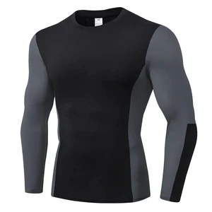 Wholesale Men's Sporty Long Sleeve Gym Training Top Athletic Fitness Compression Run T-Shirt Blank Design with Print Pattern