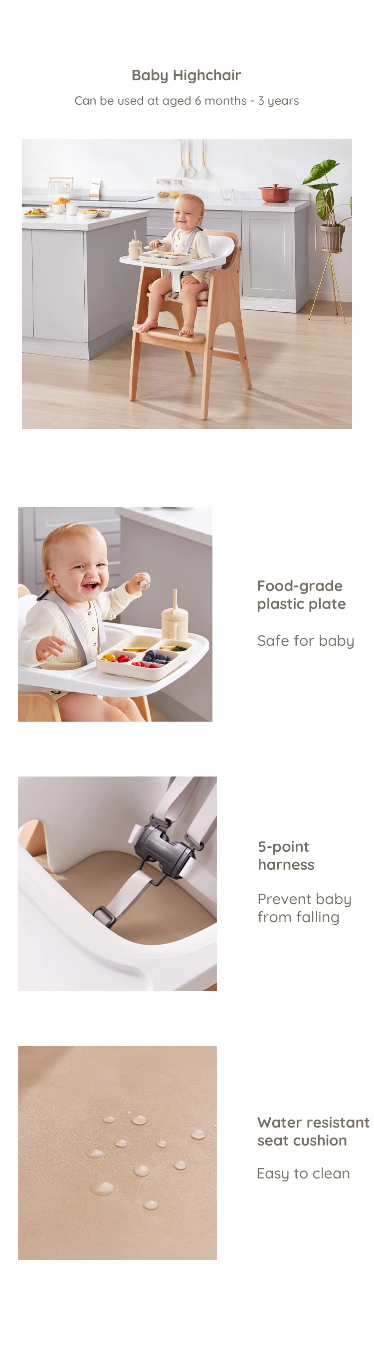 Only B2b Boori Multifunction Adjustable Wooden Adult Baby Feeding Eat
