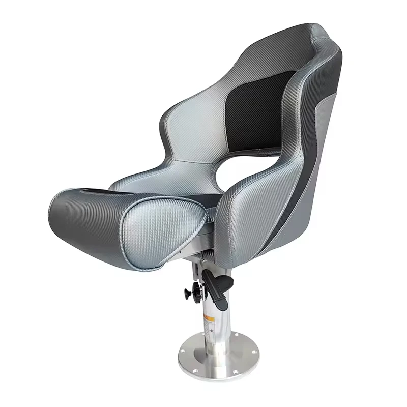 Genuine Marine OEM Complete Set Passenger Pontoon Flip up Cushions Folding Captain Seat With Pedestal for Boat Yacht