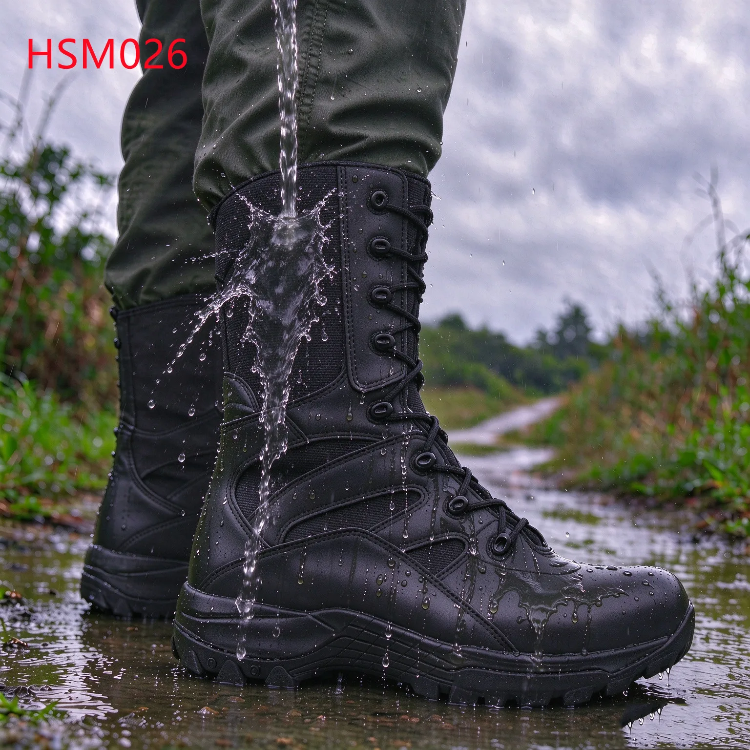 XYM,Outdoor Practice Hua Singh Tactical Gear Boots with Zipper Plateau Hiking Impact-proof PU+rubber Sole Marching Boots HSM026