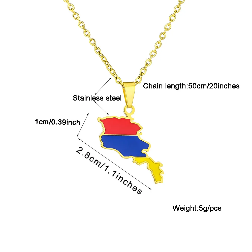 Manufacturer Stainless Steel Enamel Armenia Flag Charm Necklace 18K Gold Plated Enameled Armenian Map Pendant Chain Necklace