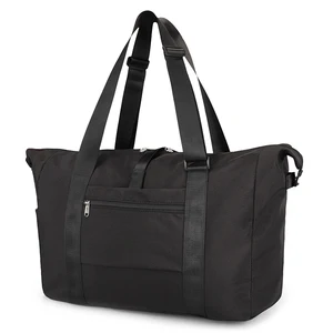 Custom Black Fitness Tote Fashionable Portable Polyester Gym Duffle Bag With Zipper Closure for Women's Overnight Travel